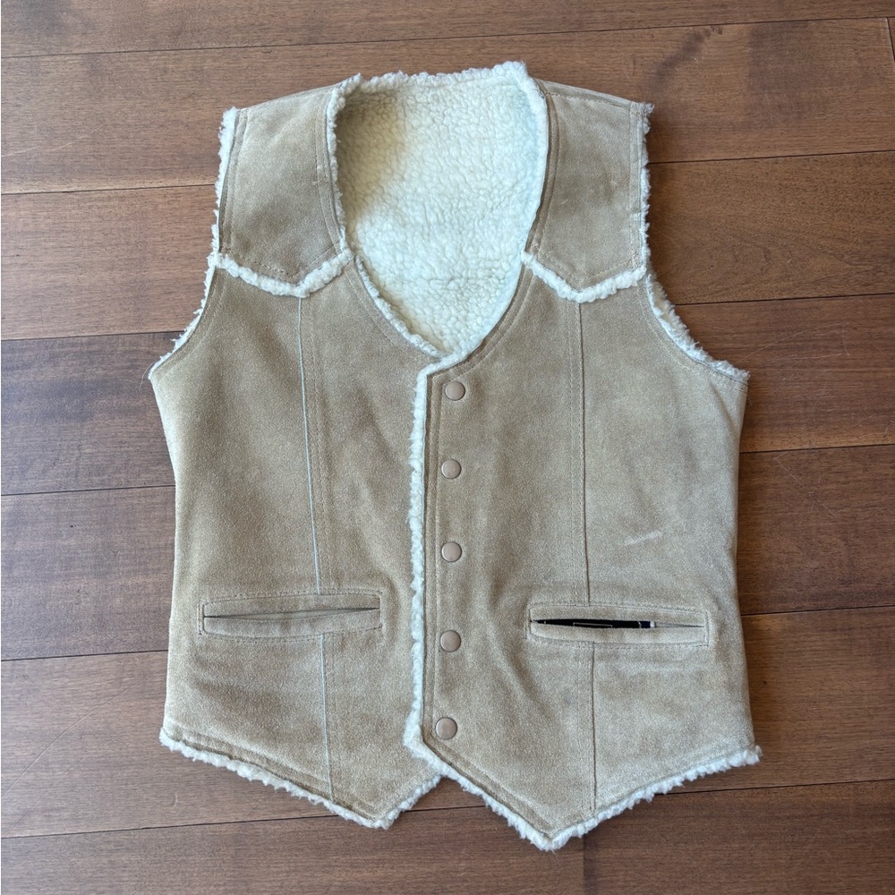 SEARS WESTERN Genuine Leather Suede Sherpa Lined Vest